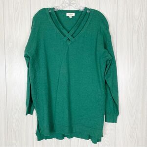 Umgee | Emerald Green Criss Cross V-Neck Sweater Size Small
